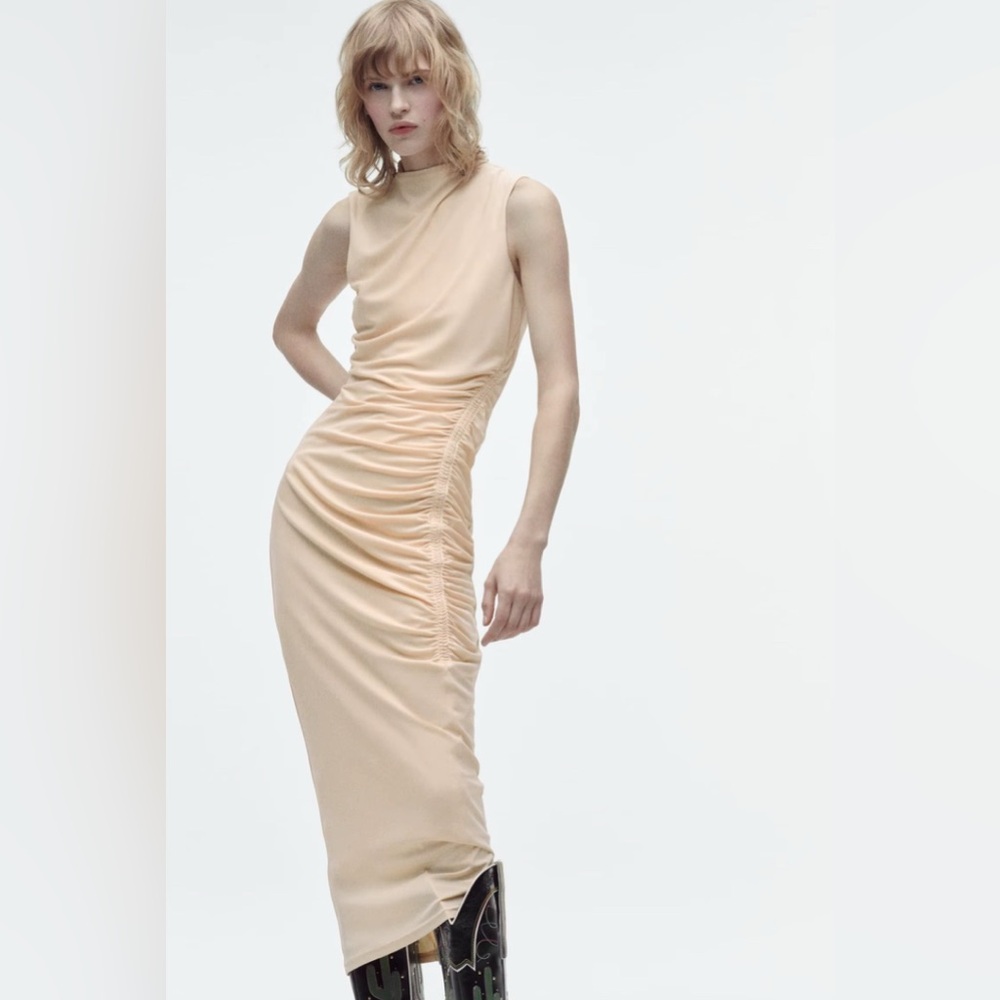 Zara Elegant Cream Sleeveless Dress